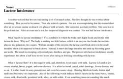 Print <i>Lactose Intolerance</i> reading comprehension.