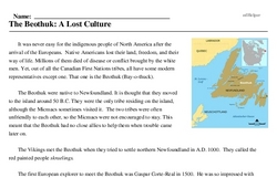 Print <i>The Beothuk: A Lost Culture</i> reading comprehension.