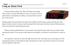 Print <i>Using an Alarm Clock</i> reading comprehension.