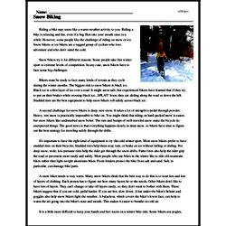 Print <i>Snow Biking</i> reading comprehension.