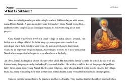 Print <i>What Is Sikhism?</i> reading comprehension.