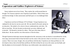 Print <i>Copernicus and Galileo: Explorers of Science</i> reading comprehension.