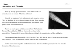 Print <i>Asteroids and Comets</i> reading comprehension.