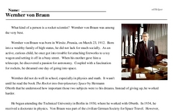 Print <i>Wernher von Braun</i> reading comprehension.