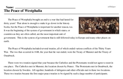 Print <i>The Peace of Westphalia</i> reading comprehension.