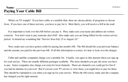 Print <i>Paying Your Cable Bill</i> reading comprehension.