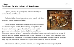Print <i>Machines for the Industrial Revolution</i> reading comprehension.