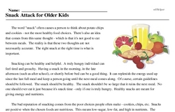 Print <i>Snack Attack for Older Kids</i> reading comprehension.