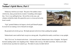 Print <i>Nathan's Spirit Horse, Part 1</i> reading comprehension.