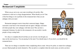 Print <i>Restaurant Complaints</i> reading comprehension.