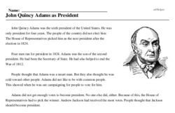 Print <i>John Quincy Adams as President</i> reading comprehension.