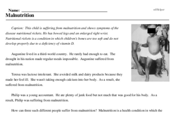 Print <i>Malnutrition</i> reading comprehension.