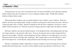 Print <i>A Diabetic's Diet</i> reading comprehension.