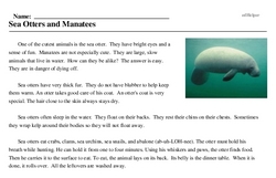Print <i>Sea Otters and Manatees</i> reading comprehension.