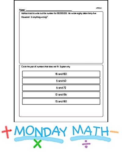 Monday Daily Math Practice (Grade 5)